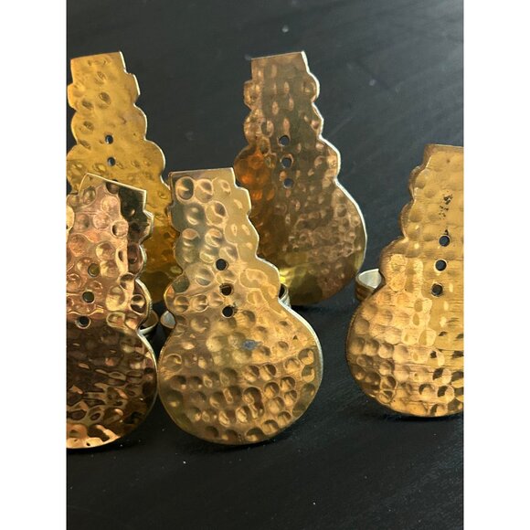 Hammered Brass Snowman Napkin Rings Set Of 6 Christmas Kitchen Decor - Picture 3 of 6